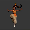 Dancing Girl Character In Orange Top White Pants With Colorful Hair Decorations