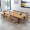 Modern Wooden Dining Table Set With 8 Chairs And Books Cups On Top