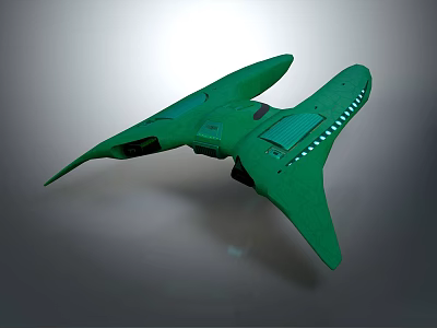 Green Streamlined Spaceship Model With Twin Wings And Detailed Panels 3d model