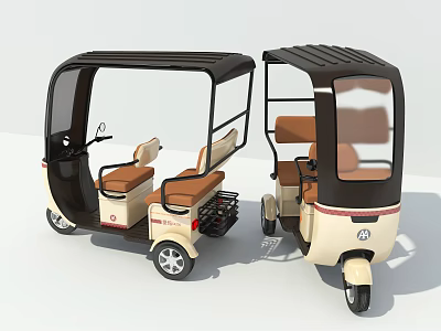 Beige And Brown Three Wheeled Electric Vehicle With Open Cabin And Seats 3d model
