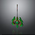 Fantasy 3D Weapon Model With Green Gemstone And Golden Accents