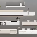 Modern Minimalist Reception Desk Design With Marble Countertop And Green Plants Lighting