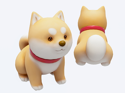 Modern Toy Cartoon Akita Dog model