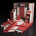 Stylish Fashion Display Scene With Red Dress On Central Platform And FOR Signage