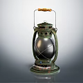 Vintage Green Metal Candle Lantern With Glass Shade And Wooden Carrying Handle