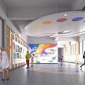 Colorful Children Activity Hall Interior With Bright Windows Artworks And Circular Ceiling Decor
