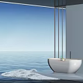 Serene Modern Bathroom With Ocean View Large Window And Freestanding Bathtub