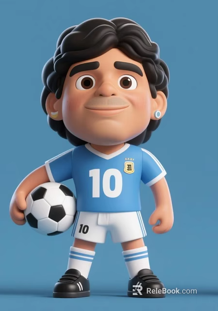 Man in Argentina Soccer Jersey with Number 10 Holding Soccer Ball Against Blue Background 3d model 