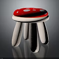 Mushroom Shaped Stool With Red Top White Spots And White Woven Legs
