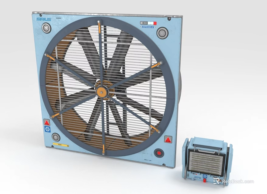 Square Design Air Conditioner Fan With Metal Grille Blades And Accessory 3d model 
