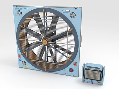 Square Design Air Conditioner Fan With Metal Grille Blades And Accessory 3d model