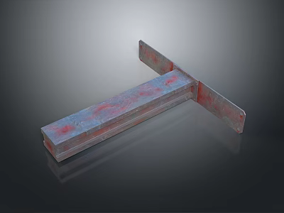 L Shaped Blue And Red Painted Metal Structure On Black Reflective Surface 3d model