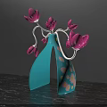 Blue Decorative Photo Spot With Pink Petal Like White Curved Lines And Small Floral Patterns