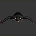 Black Ape Figure Standing With Outstretched Arms And Red Facial Features On Grey Background