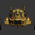 Golden Steampunk Style Water Vehicle With Horse Shaped Head Round Windows And Decorative Wheels
