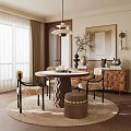 Elegant Modern Restaurant Interior Featuring Round Dining Table Chairs Ceiling Lamp Cabinet And Decorative Art