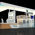 Cantek Exhibition Booth Design With White Structure Green Gradient Accent Display Area Screen And Tables