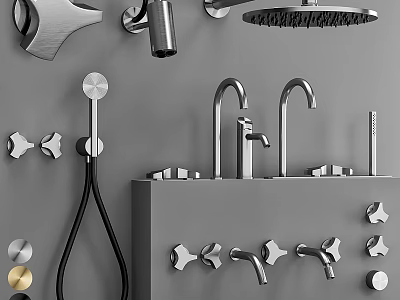 Modern Chrome Bathroom Faucets With Shower Head And Fixtures In Various Styles 3d model