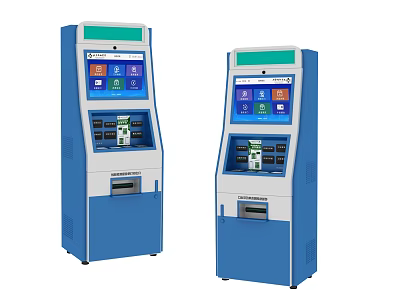 Medical Self Service Terminals Two Blue White Devices With Interactive Display Screens For Hospitals 3d model