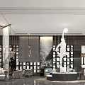 Modern Luxury Hotel Lobby Interior With Sofas Chandeliers And Reception Desk 3d model