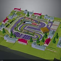 3D Residential Community Model With Colorful Houses Curved Roads Green Lawns And Trees