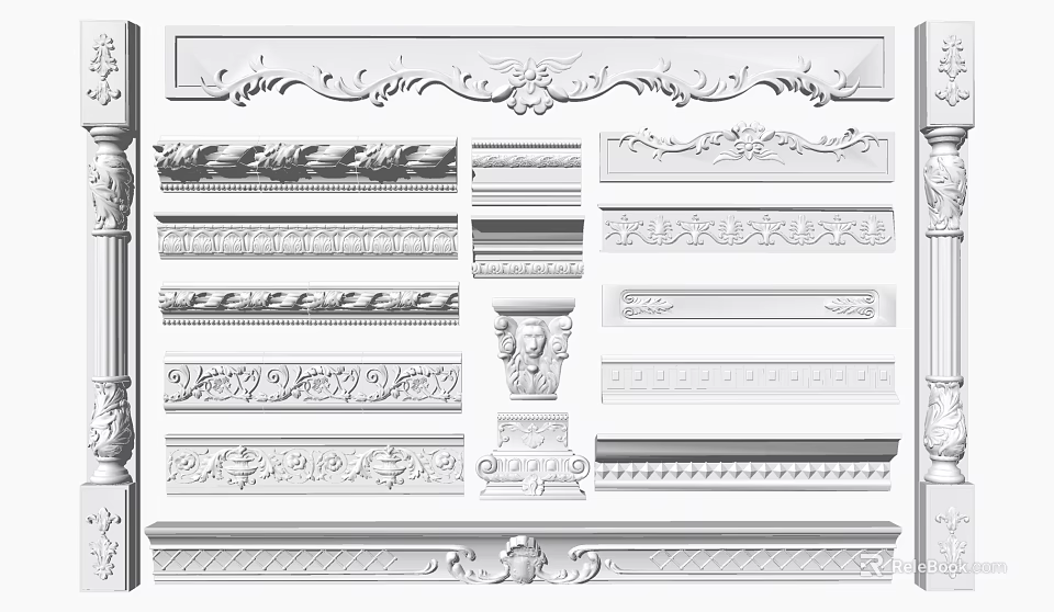 Various Ornamental Gypsum Cornice Designs With Intricate Patterns For Interior Decoration 3d model 