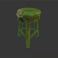 Rustic Wooden Stool With Round Seat Natural Texture And Four Legs