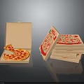 Open Cardboard Pizza Box With Sliced Pizza And Stacked Delivery Containers