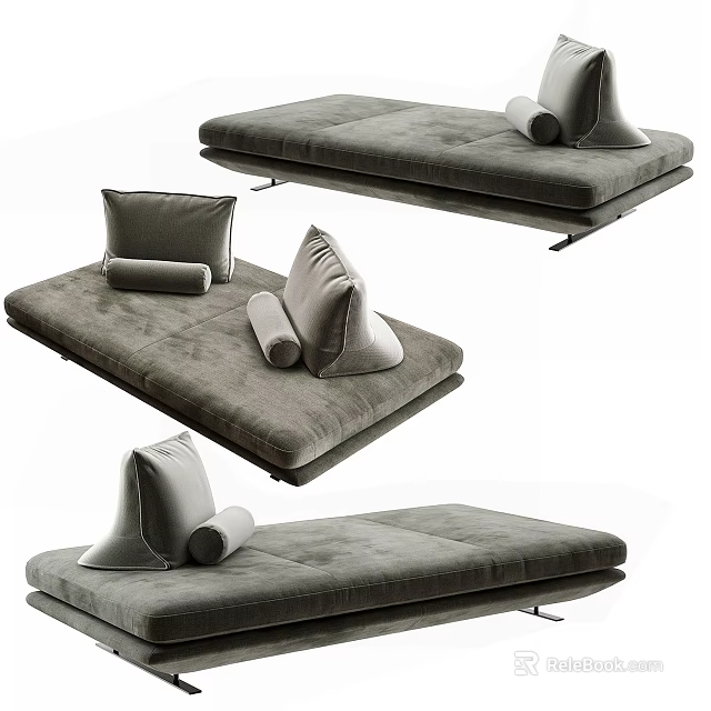 Shower Sauna Rest Beds With Gray Upholstery Soft Cushions And Rolled Pillows 3d model 