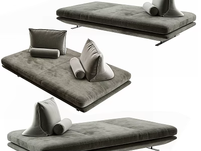 Shower Sauna Rest Beds With Gray Upholstery Soft Cushions And Rolled Pillows 3d model