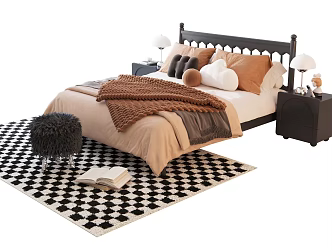 French Double Bed Double Bed Combination 3d model
