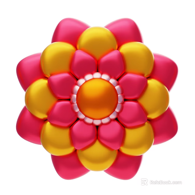 Flower Shaped Decorative Ornament Set With Pink Yellow Orange Layered Petals And Central White Beads 3d model 