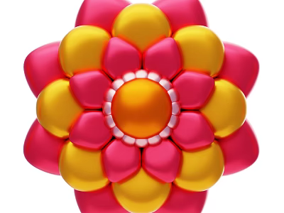 Flower Shaped Decorative Ornament Set With Pink Yellow Orange Layered Petals And Central White Beads 3d model