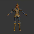 Woman In Blue And Yellow Warrior Armor With Helmet Standing Pose