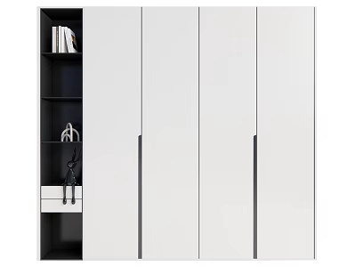 Modern Wardrobe Design With White Panel Doors Black Trim And Open Storage Shelves 3d model