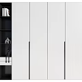 Modern Wardrobe Design With White Panel Doors Black Trim And Open Storage Shelves