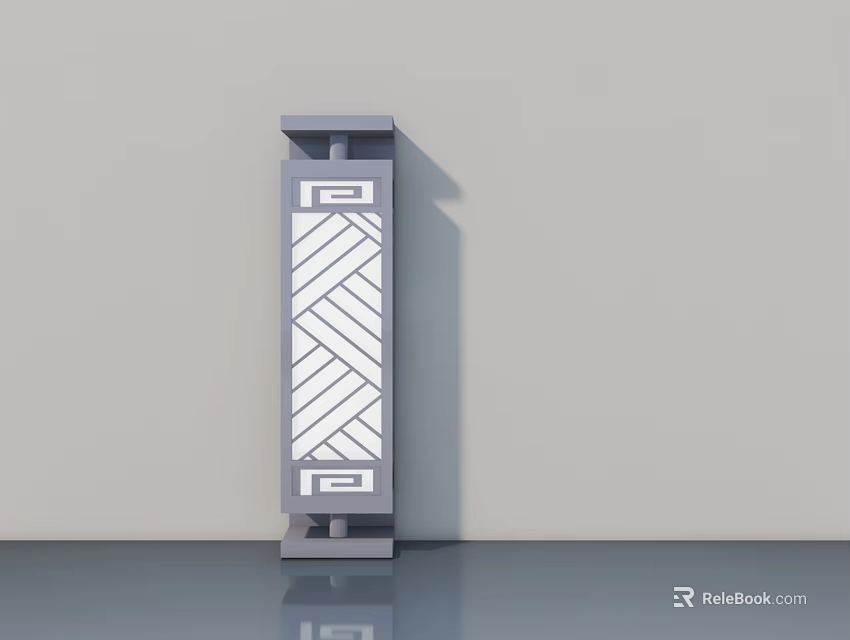 Gray Panel Door With Geometric Pattern And Decorative Frame Design 3d model