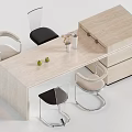 Modern Dining Table Set With Beige Tabletop Black Seats And Minimalist Chairs