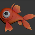 Cartoon Red Goldfish Character with Big Eyes Orange Fins Tail 3D Model on Gray Surface
