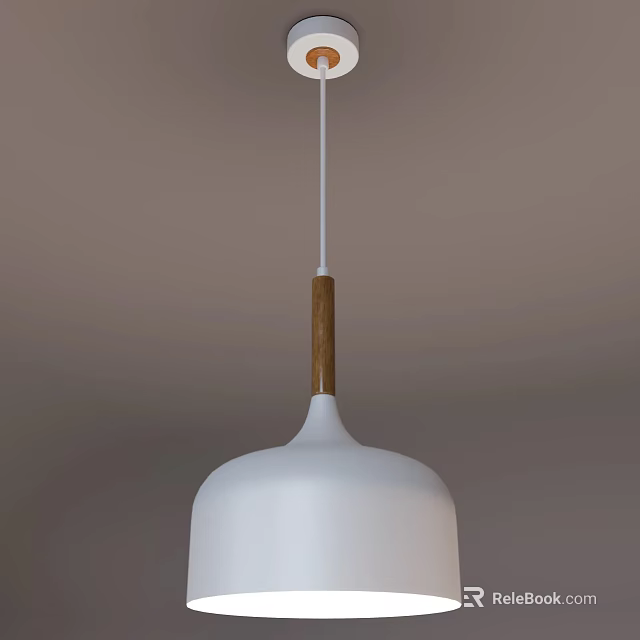 Modern White Pendant Light With Wooden Stem For Minimalist Interior Design 3d model 