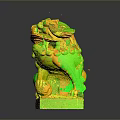 Traditional Chinese Stone Lion Statue Standing On Square Base With Intricate Carving Details