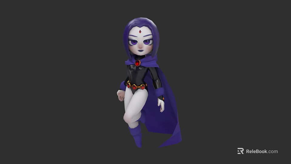 3D Game Character With Purple Hair Cape White Bodysuit And Red Gem 3d model 