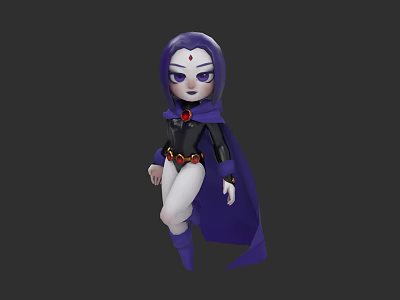 3D Game Character With Purple Hair Cape White Bodysuit And Red Gem 3d model