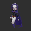 3D Game Character With Purple Hair Cape White Bodysuit And Red Gem