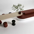 Modern Public Chair Design With Wooden Surface Small Plant And Colorful Support Legs