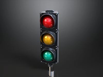 3D Traffic Light Design With Red Yellow Green Signals And Black Background 3d model