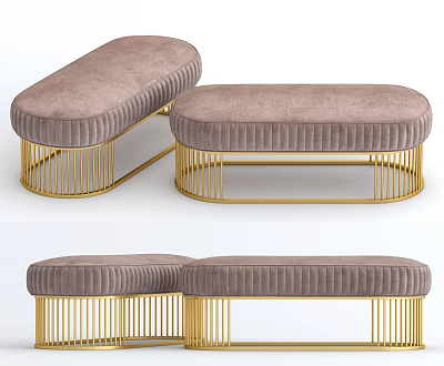 Modern Luxury Sofa Stools With Light Brown Padded Seats And Gold Metal Frames 3d model