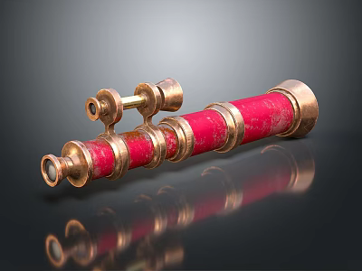 Astronomical Telescope With Copper Body Red Accents And Reflective Surface 3d model