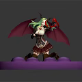 Fantasy Character With Green Hair Red Wings And Horns Wielding Red Axe On Purple Platform