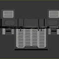 Two Guns Mounted on Black Grid Design Weapon Rack With Blue Glowing Panels